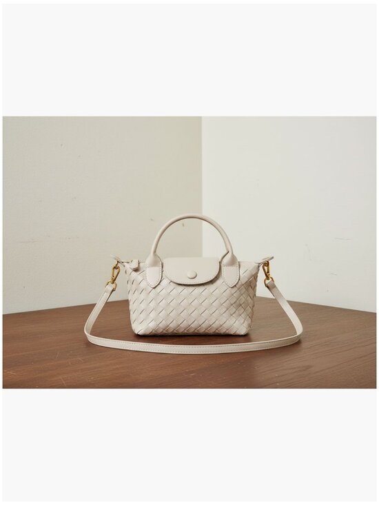 Handbags - Hand Woven Vegan Leather Mini Crossbody Bag Top Handle Dumpling Purse